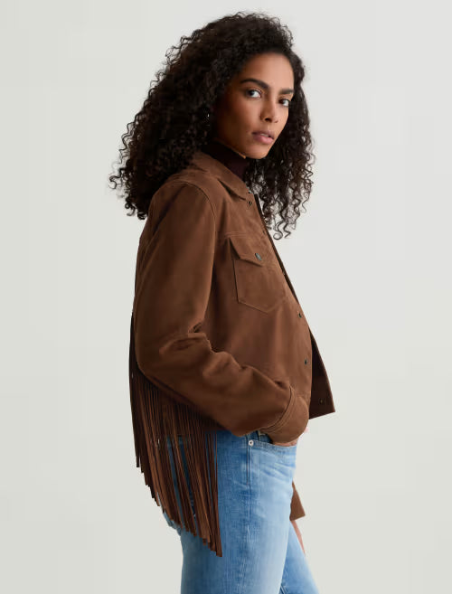 MOLLY - FRINGED TRUCKER JACKET - TOFFEE