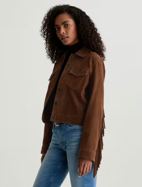 MOLLY - FRINGED TRUCKER JACKET - TOFFEE