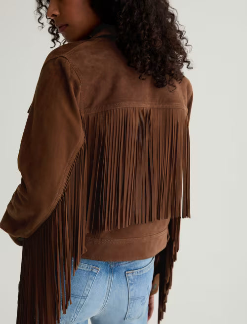 MOLLY - FRINGED TRUCKER JACKET - TOFFEE