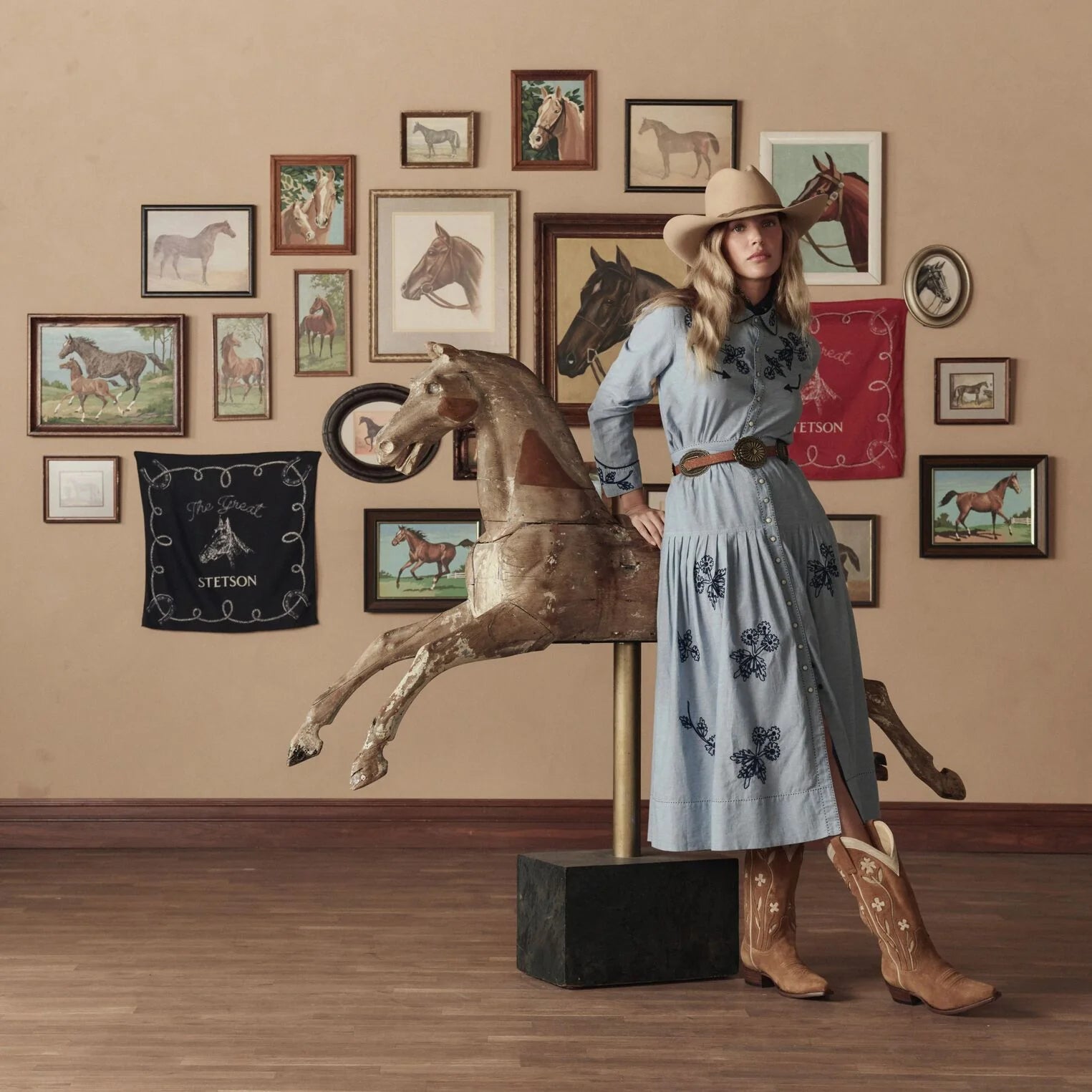 THE SUEDE FLORAL COWBOY BOOT - TAN FLORAL