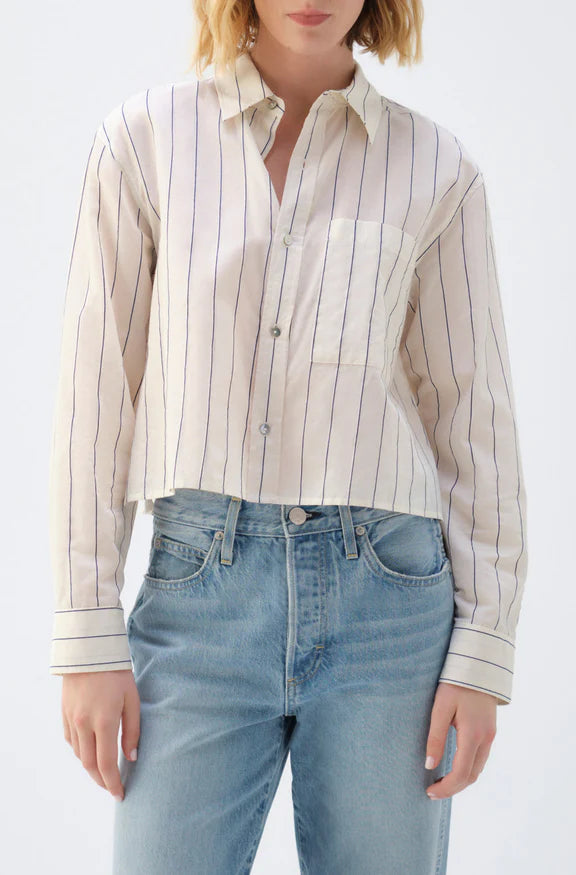 RUTH CROP SHIRT IN BONE/NEPTUNE MULTI STRIPE