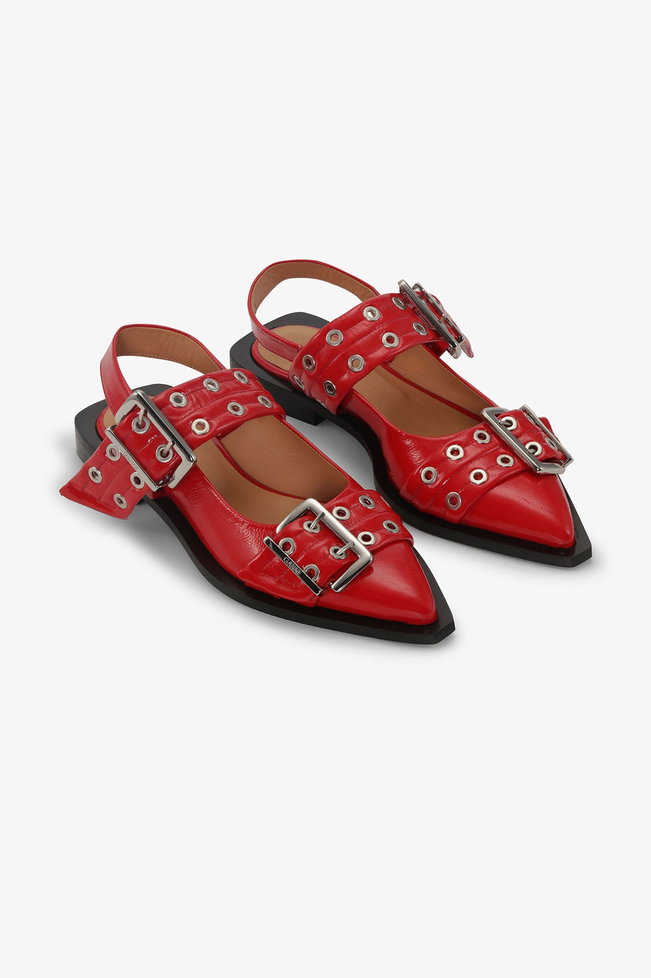 RED FEMININE BUCKLE BALLERINAS - RACING RED