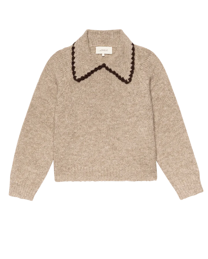 THE CROCHET COLLAR PULLOVER - OAT W/ BROWN
