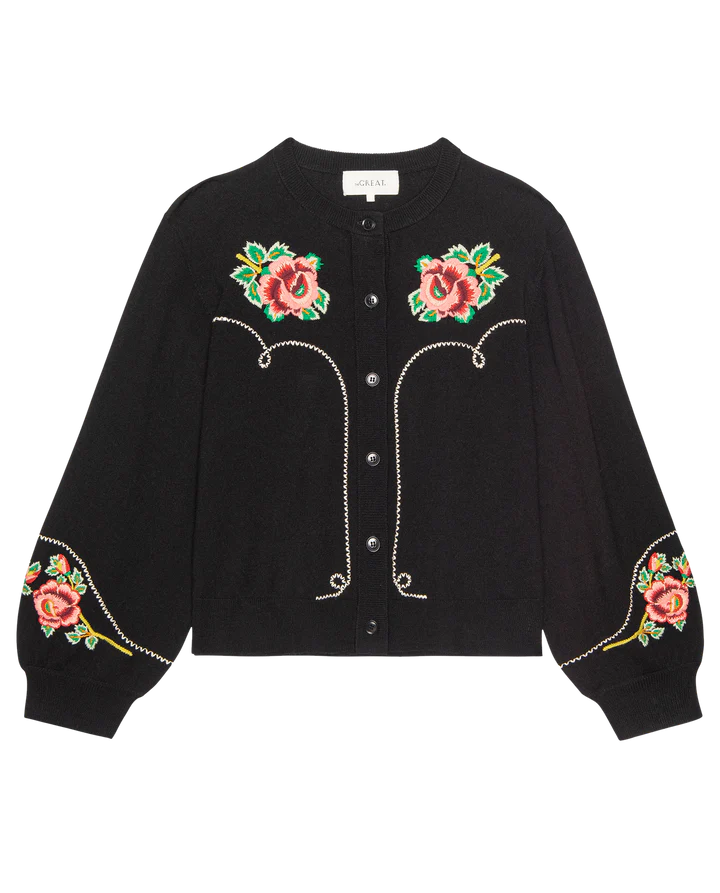 THE HEIRLOOM ROSE WESTERN CARDIGAN - BLACK