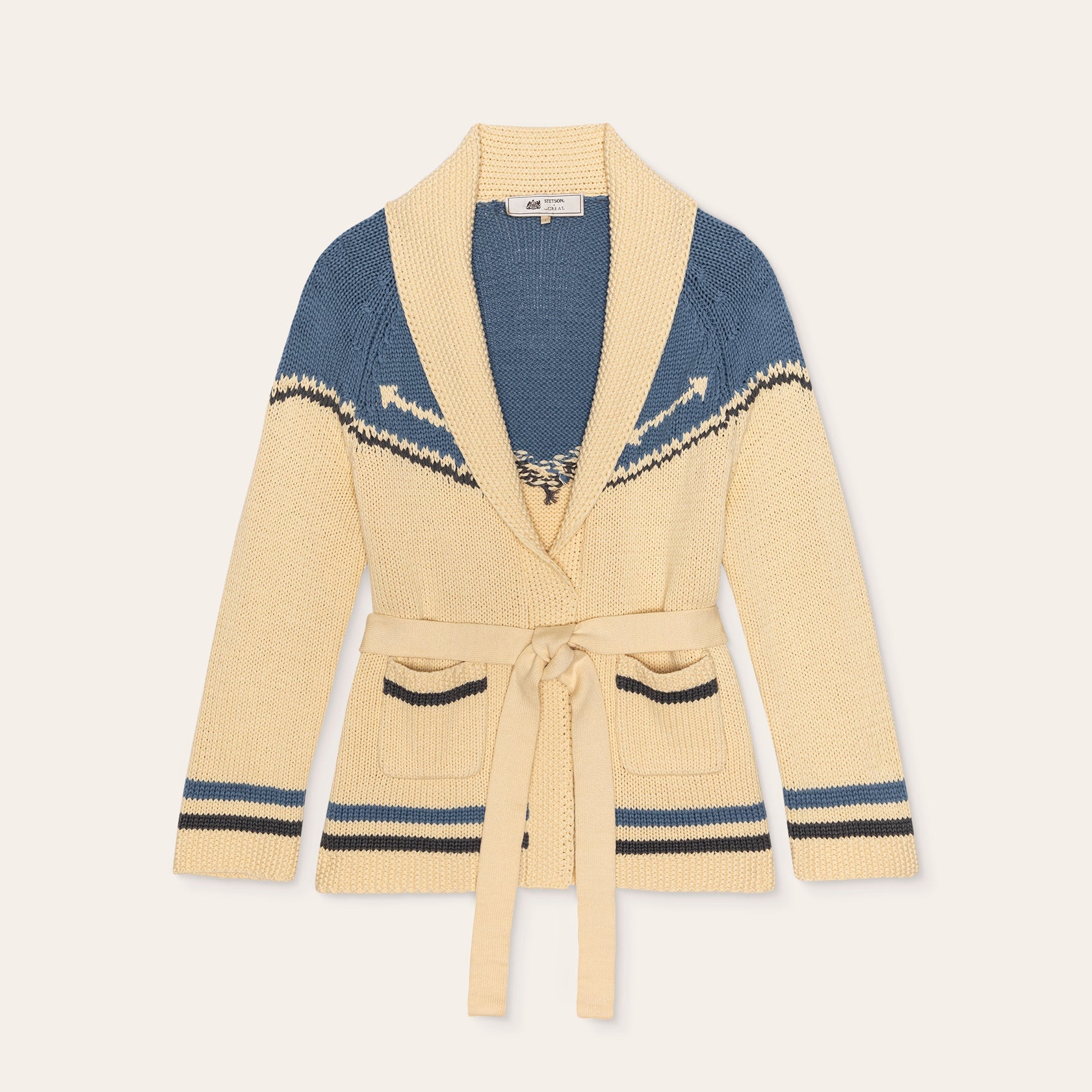 THE WESTERN RIDING CARDIGAN SWEATER - ROBIN BLUE W. CREAM