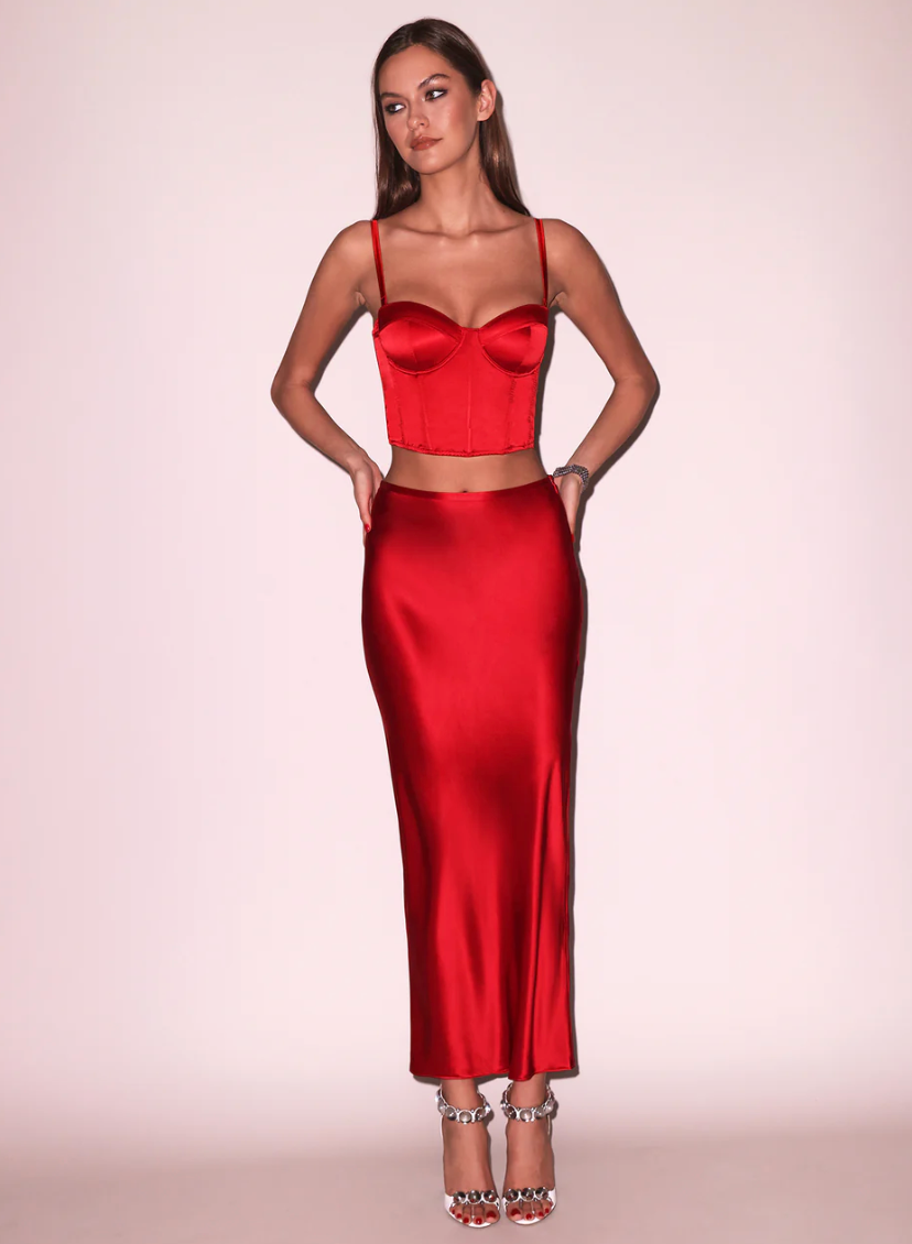 CROPPED HAMPTONS BUSTIER - RED