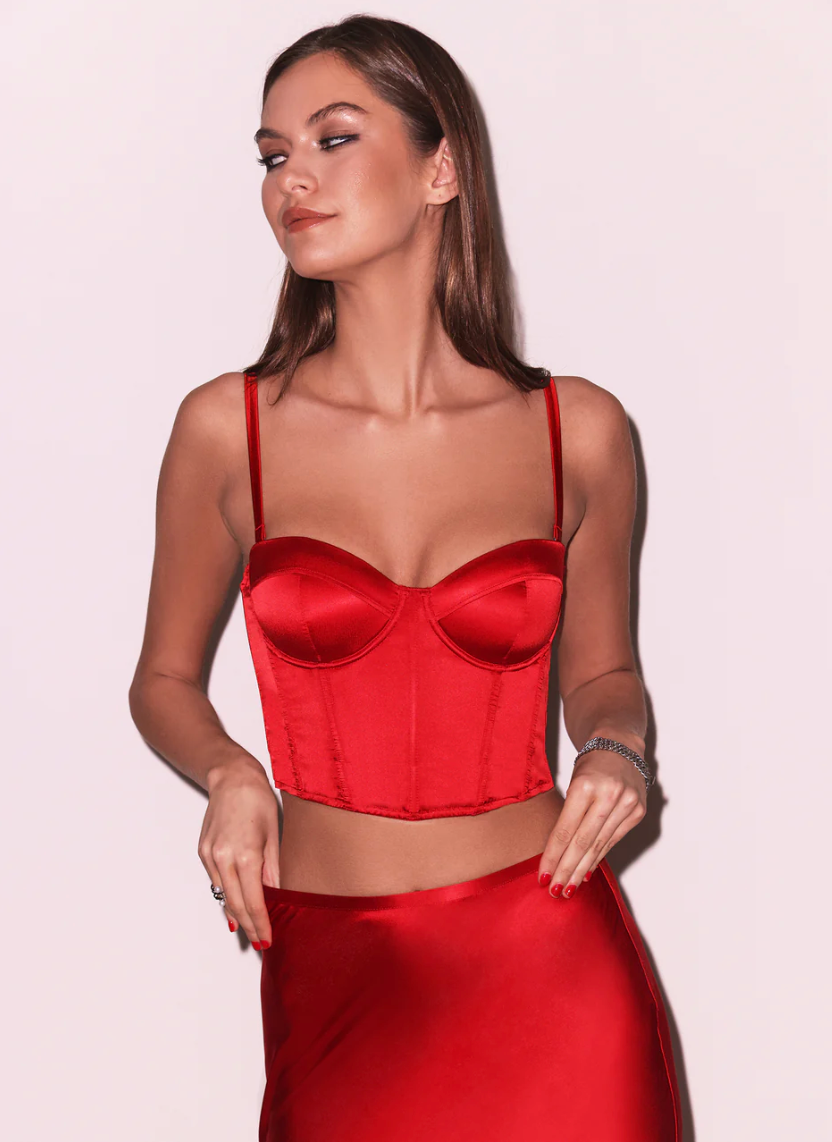 CROPPED HAMPTONS BUSTIER - RED