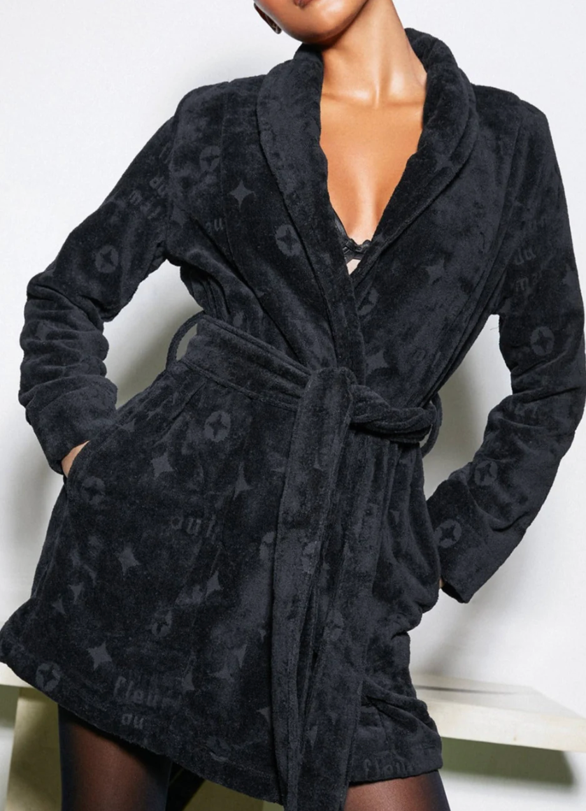 TERRYCLOTH SHORT ROBE - BLACK