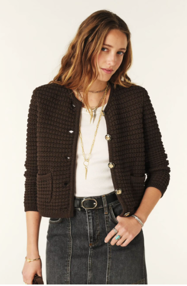 GASPARD LONG SLEEVE CARDIGAN - BROWN