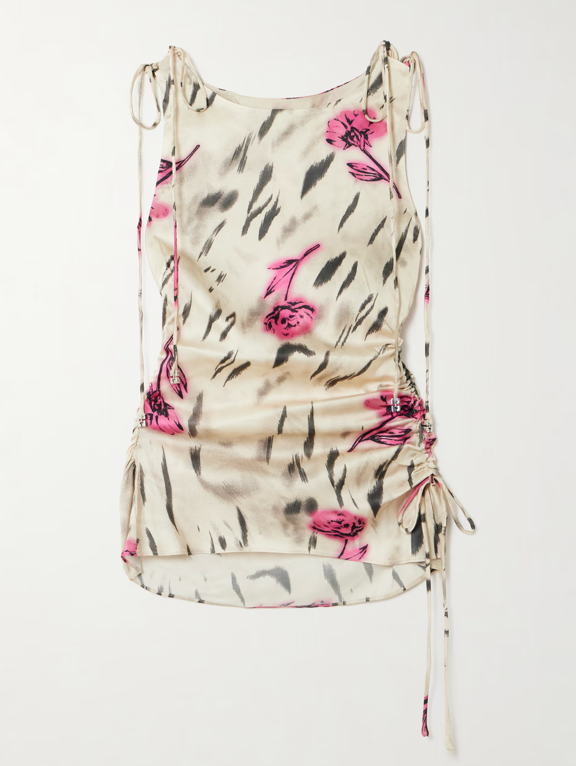 PRINTED STRETCH SATIN GATHERED TOP