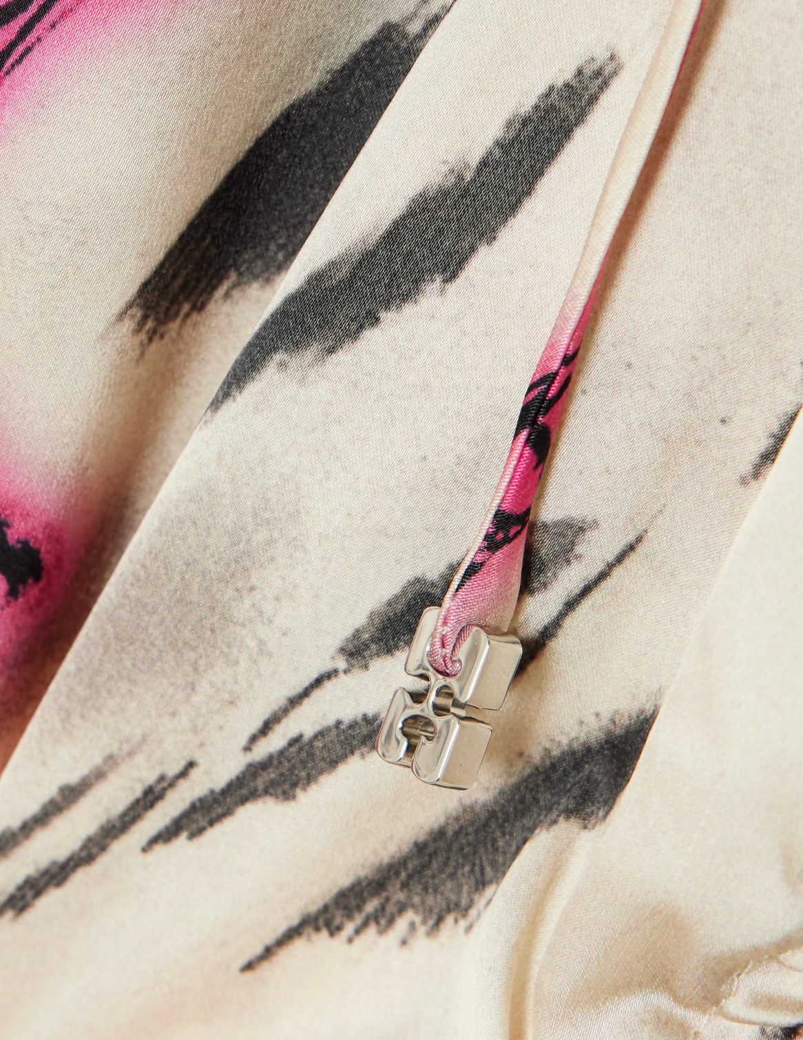 PRINTED STRETCH SATIN GATHERED TOP
