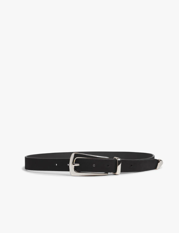 THE SUEDE STATEMENT BELT - BLACK/SILVER
