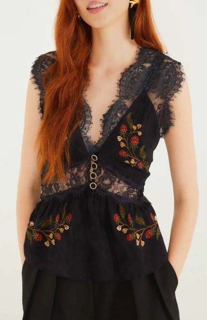 BERRY GARDEN BLACK SLEEVELESS LACE BLOUSE