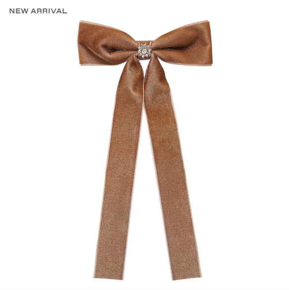 ICONIC VELVET BOW BARRETTE IN MOCHA MOUSSE