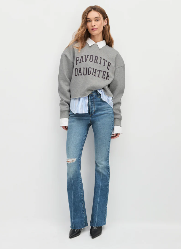 THE CROPPED COLLEGIATE SWEATSHIRT - HEATHER GREY/BURGUNDY