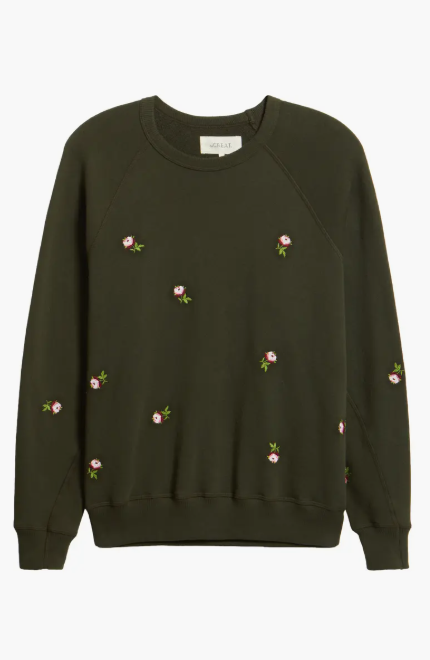 THE COLLEGE SWEATSHIRT W/ EMBROIDERED ROSES
