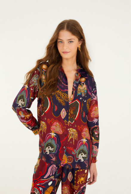 MULTICOLOR ARTSY SURREAL LAND LENZING MICROVERO VISCOSE SHIRT