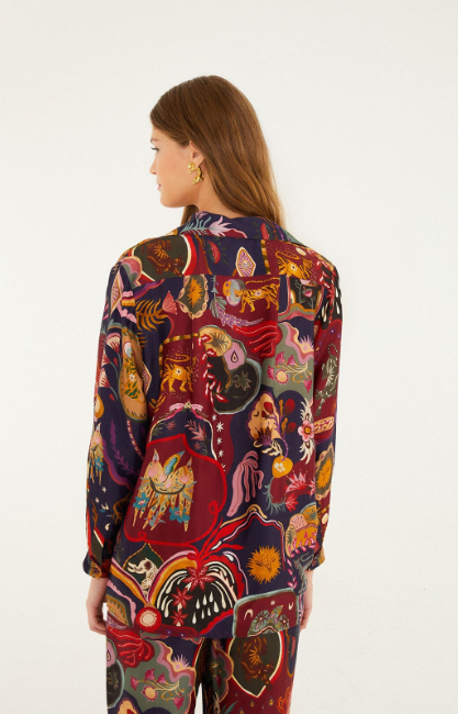 MULTICOLOR ARTSY SURREAL LAND LENZING MICROVERO VISCOSE SHIRT