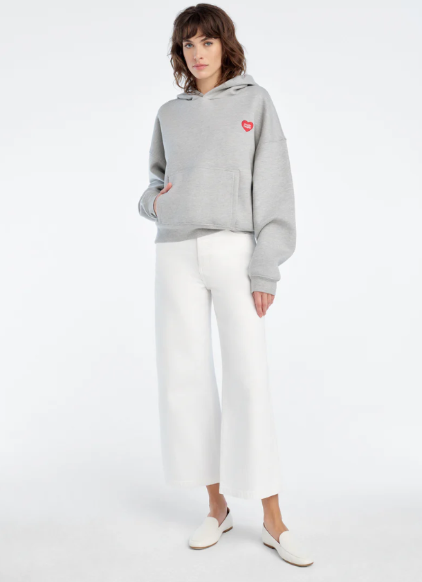 THE FAVORITE DAUGHTER HEART EMBROIDERED HOODIE - HEATHER GREY