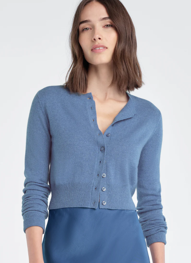 THE CROPPED REBECCA CARDIGAN - RIVER BLUE