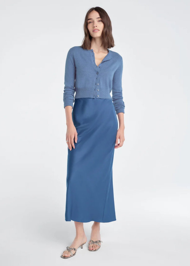 THE CROPPED REBECCA CARDIGAN - RIVER BLUE