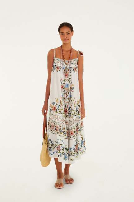 OFF-WHITE STITCHED GARDEN LONG DRESS