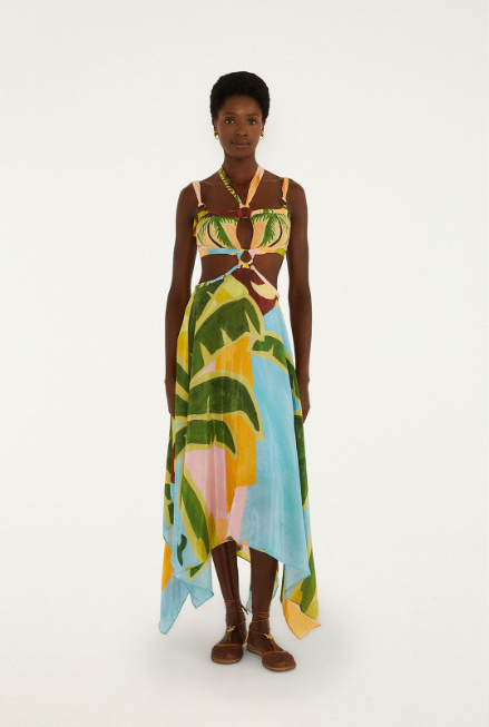 MULTICOLOR TROPICAL PAINTING CUT-OUTBUCKLES MAXI DRESS