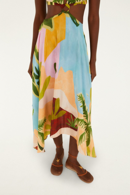 MULTICOLOR TROPICAL PAINTING CUT-OUTBUCKLES MAXI DRESS
