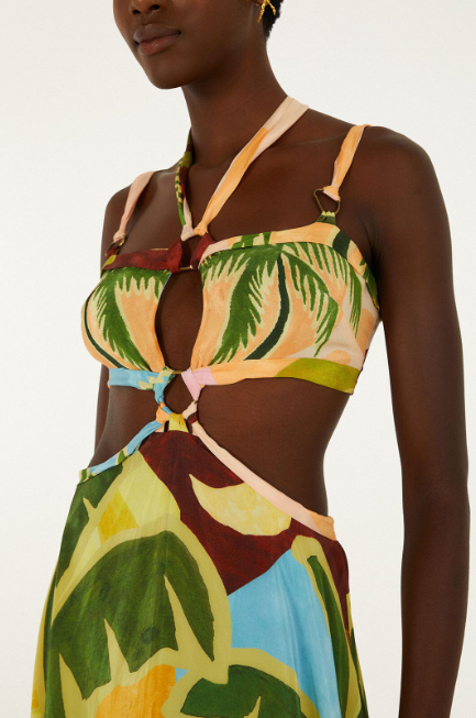 MULTICOLOR TROPICAL PAINTING CUT-OUTBUCKLES MAXI DRESS