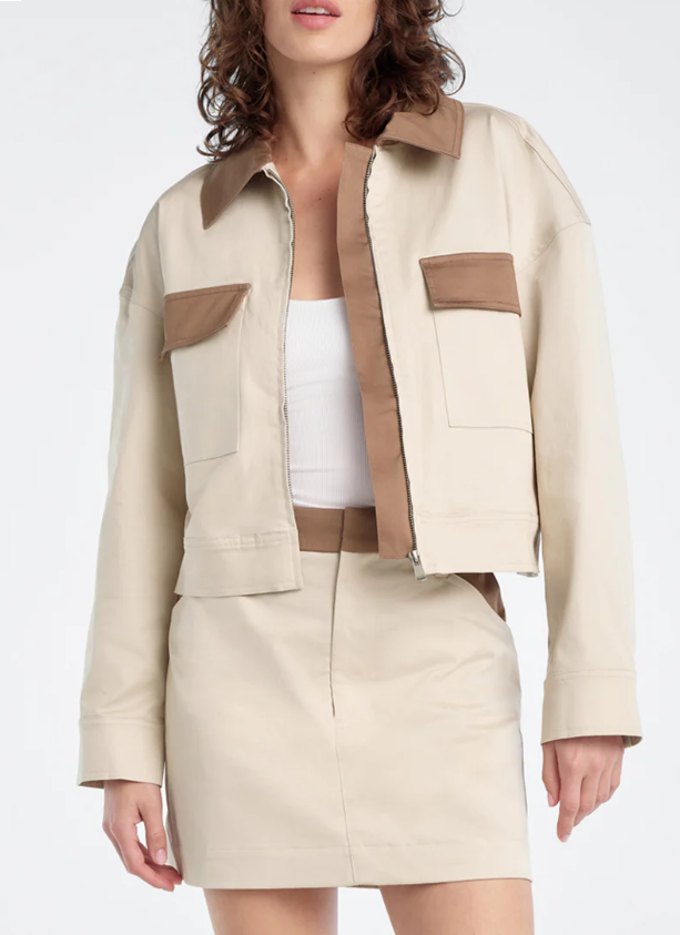 THE MONICA JACKET - BEIGE W/ KHAKI CONTRAST