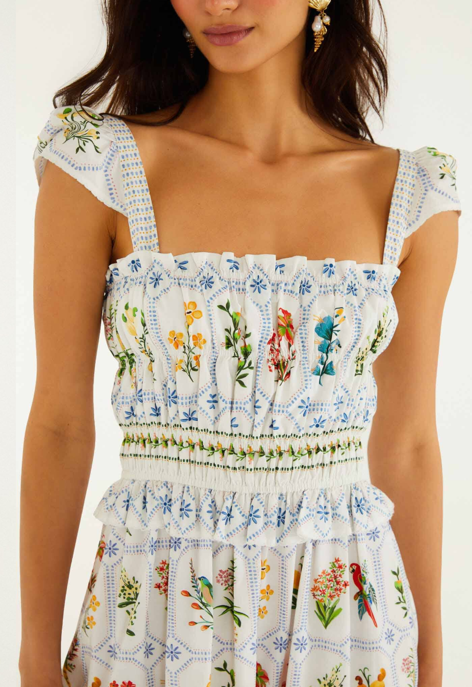 OFF-WHITE TROPICAL PORCELAIN ORGANIC COTTON MAXI DRESS