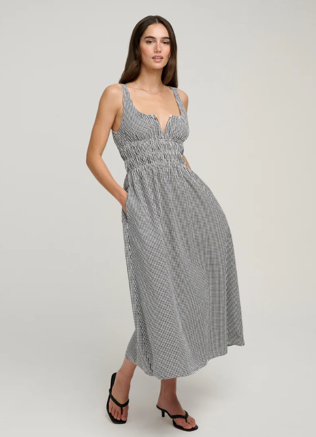 THE SLEEVELESS SWOON DRESS - NAVY/WHITE