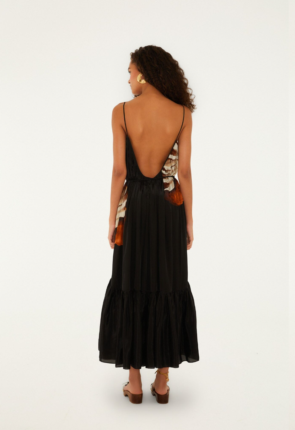 BLACK AMMONITE BELTED POCKETS OPEN BACK MAXI DRESS