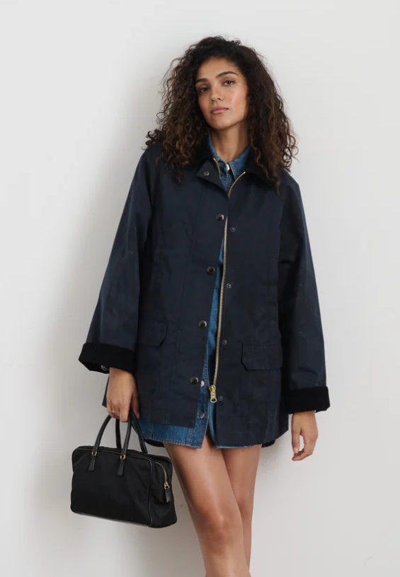 CHILTERN STREET JACKET IN WAXED COTTON - NAVY