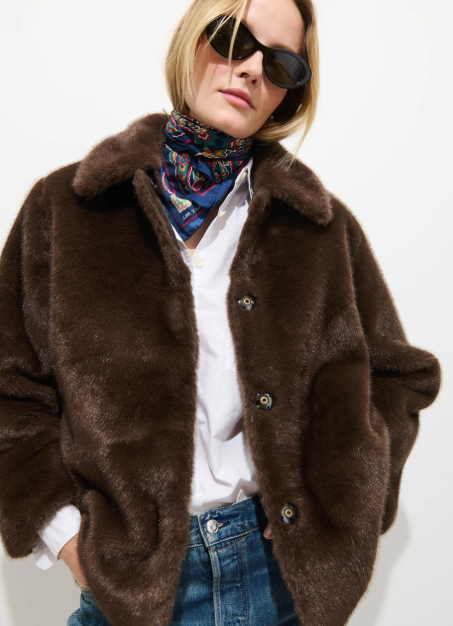 DUANE ST JACKET IN FAUX FUR - DARK BROWN
