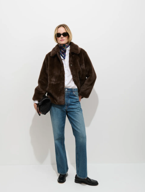 DUANE ST JACKET IN FAUX FUR - DARK BROWN