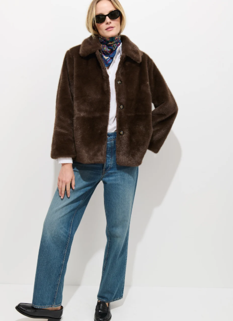 DUANE ST JACKET IN FAUX FUR - DARK BROWN
