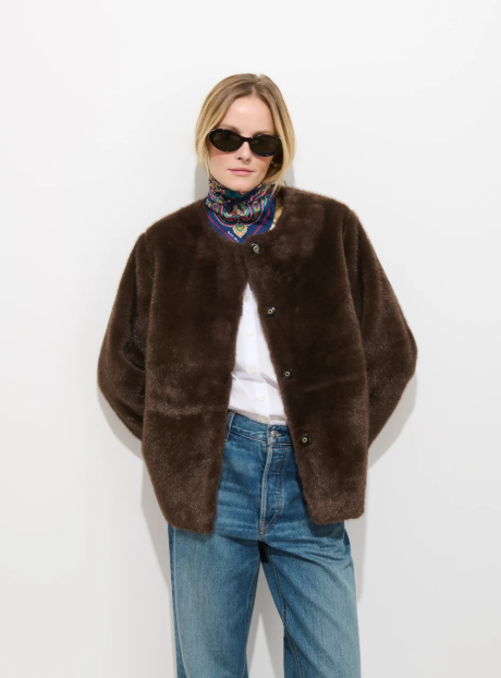 DUANE ST JACKET IN FAUX FUR - DARK BROWN