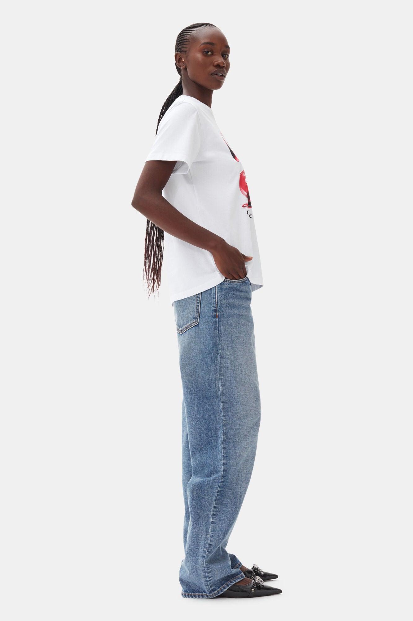 WHITE BASIC JERSEY CHERRY RELAXED T-SHIRT