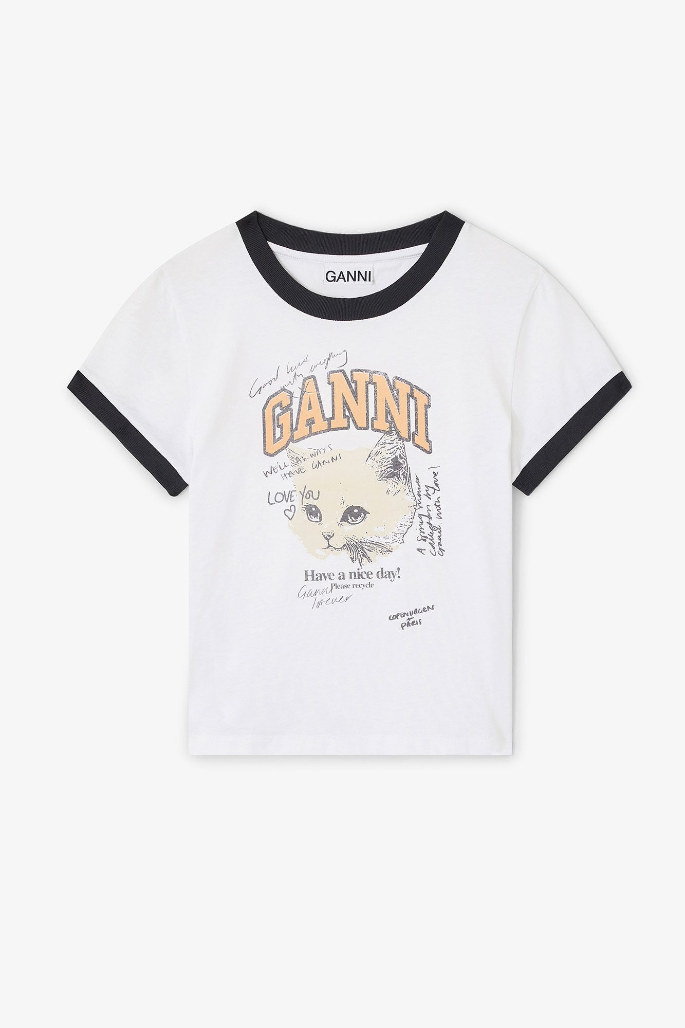 WHITE CROPPED KITTY T-SHIRT