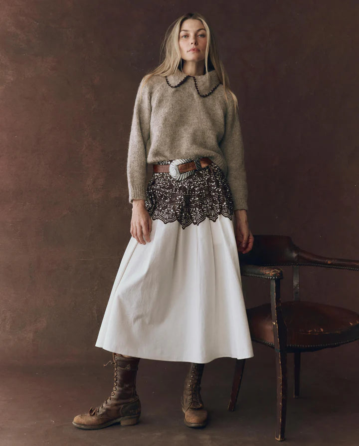 THE CROCHET COLLAR PULLOVER - OAT W/ BROWN