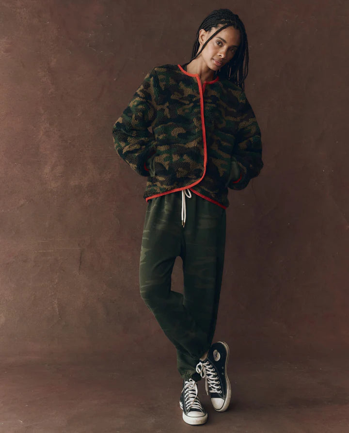 THE REVERSIBLE PLUSH BOMBER - CAMO & HOT RED