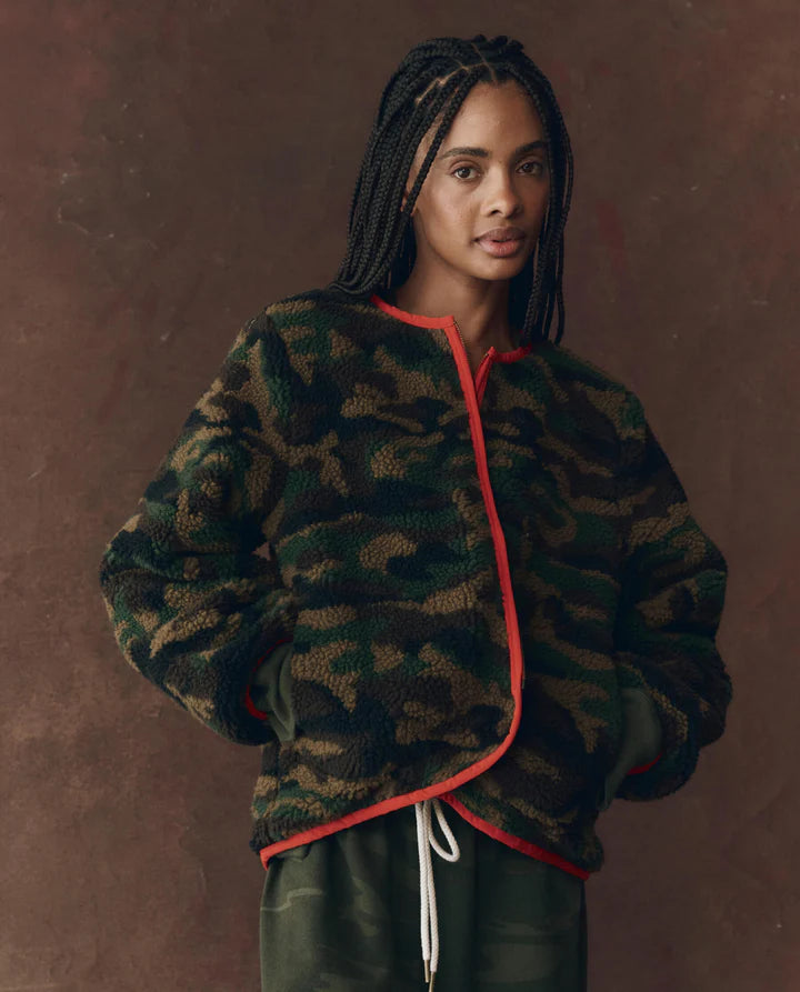 THE REVERSIBLE PLUSH BOMBER - CAMO & HOT RED