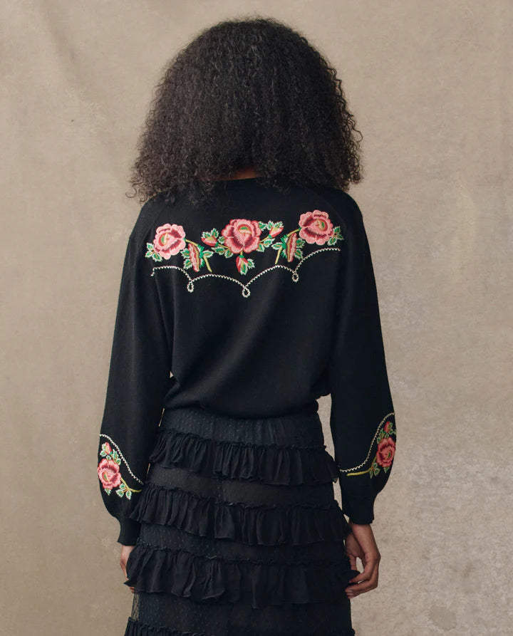 THE HEIRLOOM ROSE WESTERN CARDIGAN - BLACK