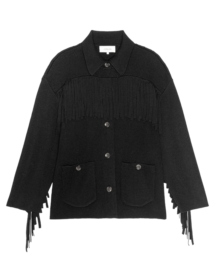 THE WESTERN FRINGE SWEATER JACKET - BLACK
