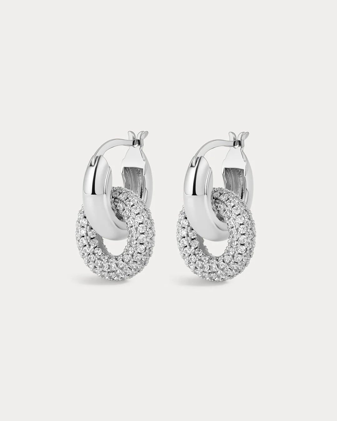 PAVE INTERLOCK HOOPS - SILVER