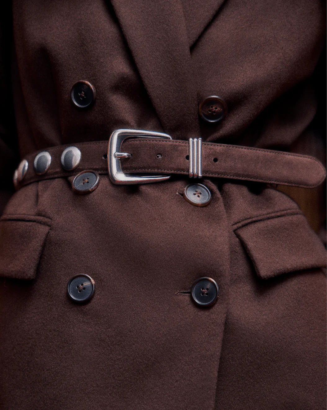 SUEDE STUDDED ARCH BELT - ESPRESSO