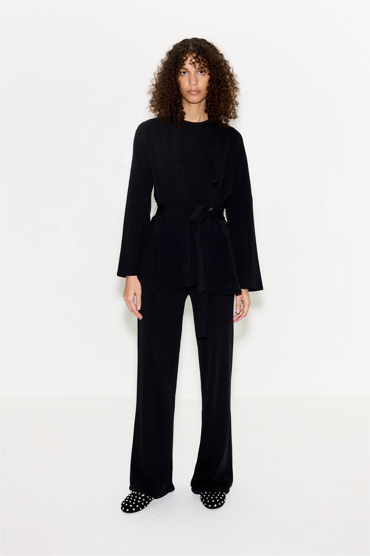 MAX BELTED KNIT CARDIGAN - BLACK