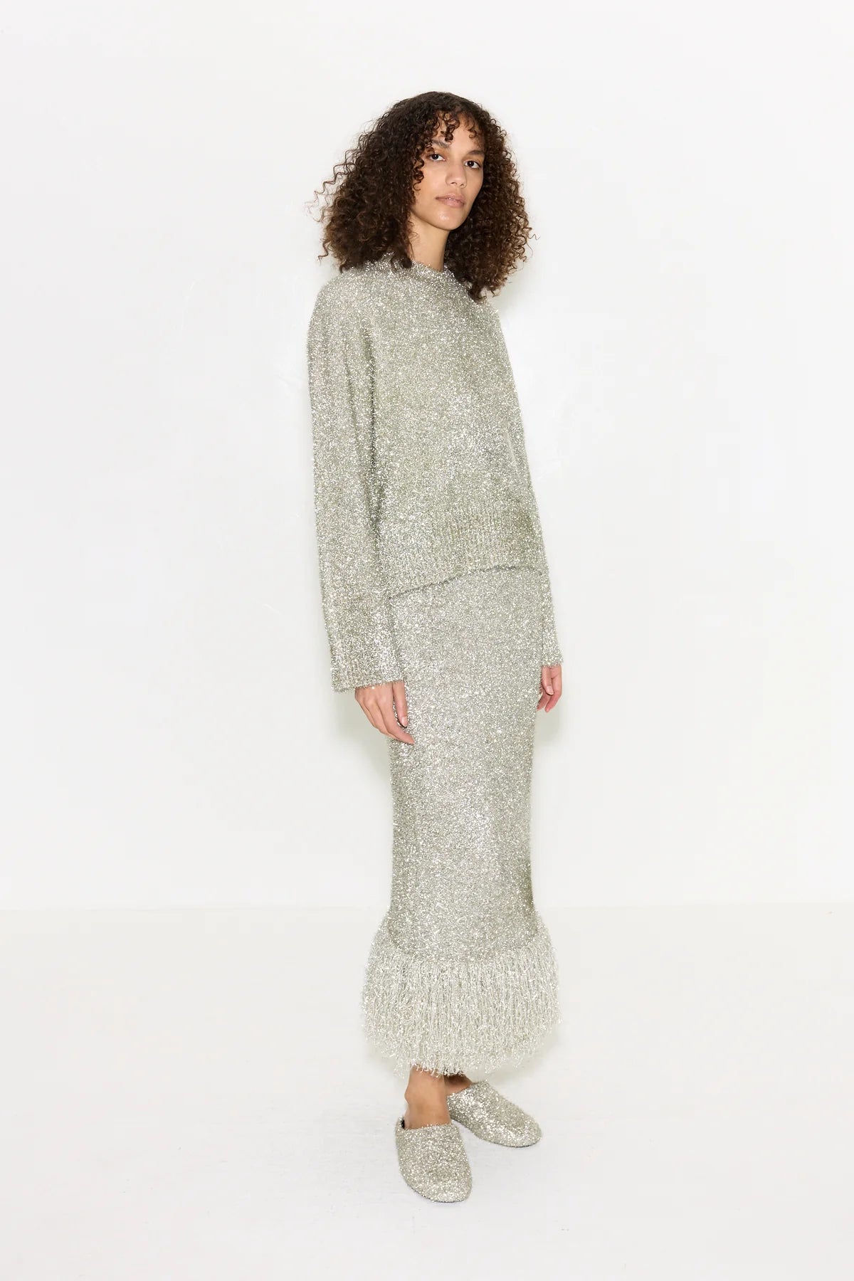 CHER TINSEL KNIT SWEATER - SATELLITE SILVER