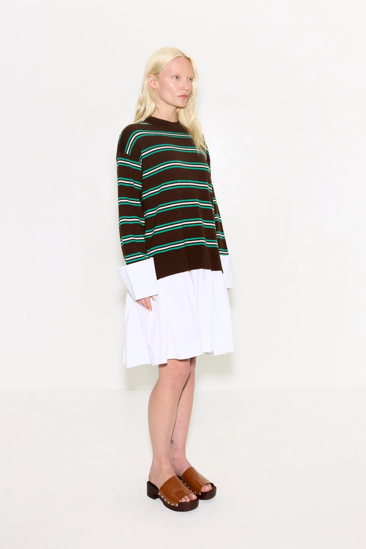 PIP POPLIN COMBO DRESS - ZINGY GREEN & BROWN